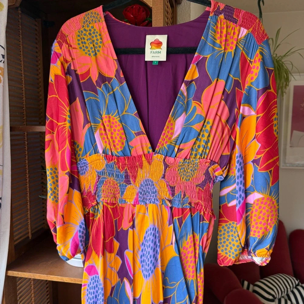 Farm Rio Floral Dots Midi Dress, size L - Picture 8 of 11